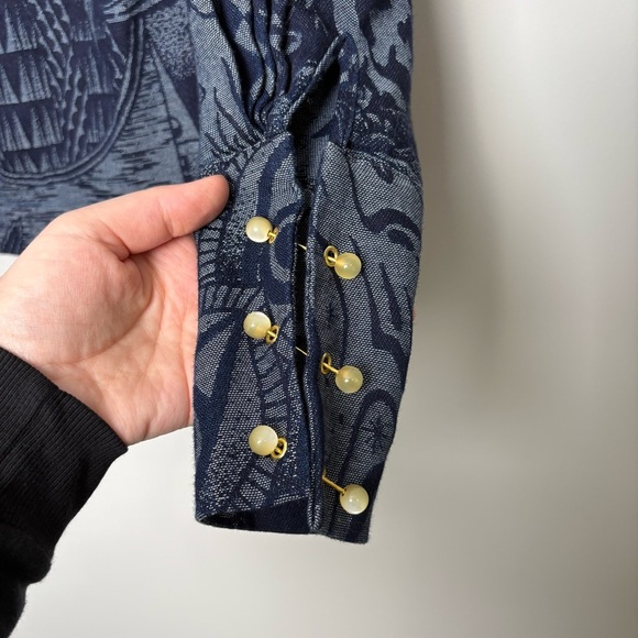 Scotch & Soda Blue Cosmic Graphic Fitted Button Shirt Blouse - Picture 6 of 12